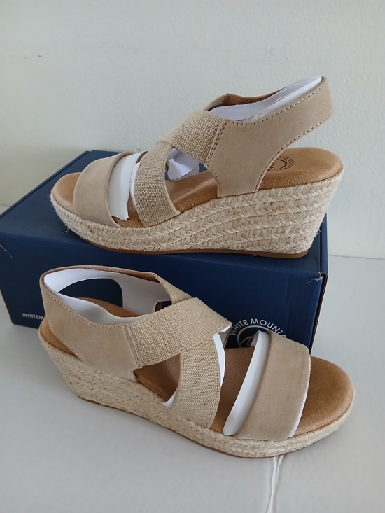 White Mountain Shoes - White Mountain Beige Espadrille Wedge Sandals Size 6 New $40